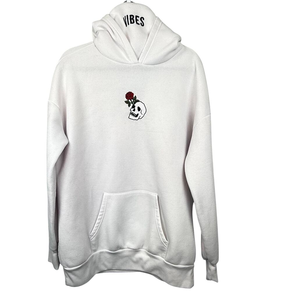 Orange Kiss Skull Rose Hoodie Women's L White Vibes Streetwear gothic